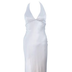 Monique Lhuillier White Silk Gown, Empire Waist, Halter Neckline